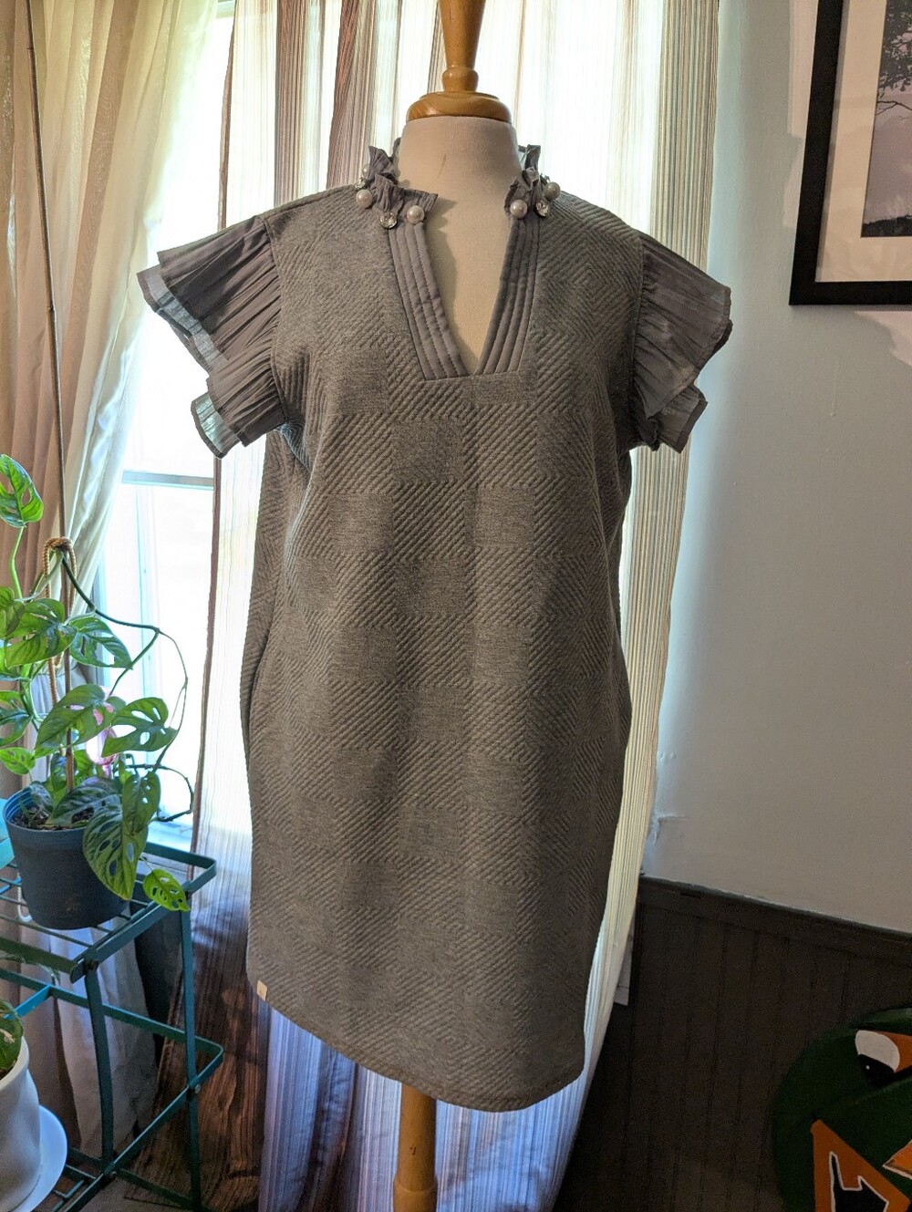 Classic Gray Short Sleeve Sheath Dress By Simply Southern